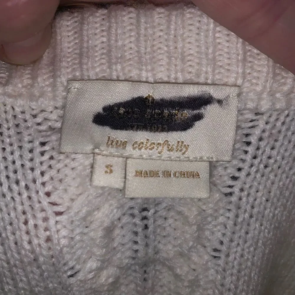 Kate Spade cream wool/cashmere cable knit ruffled hem S romantic royalcore sweat